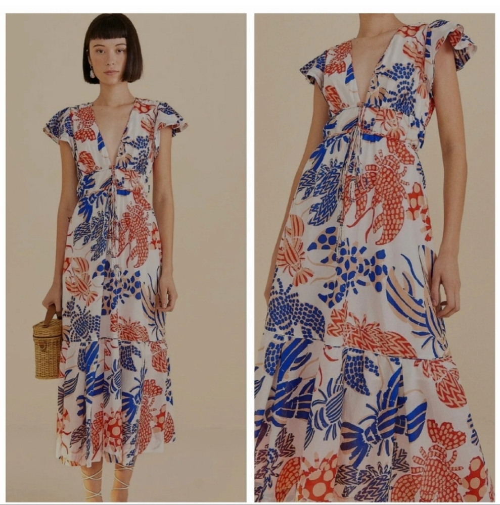 FARM Rio Lobster Print Midi Dress